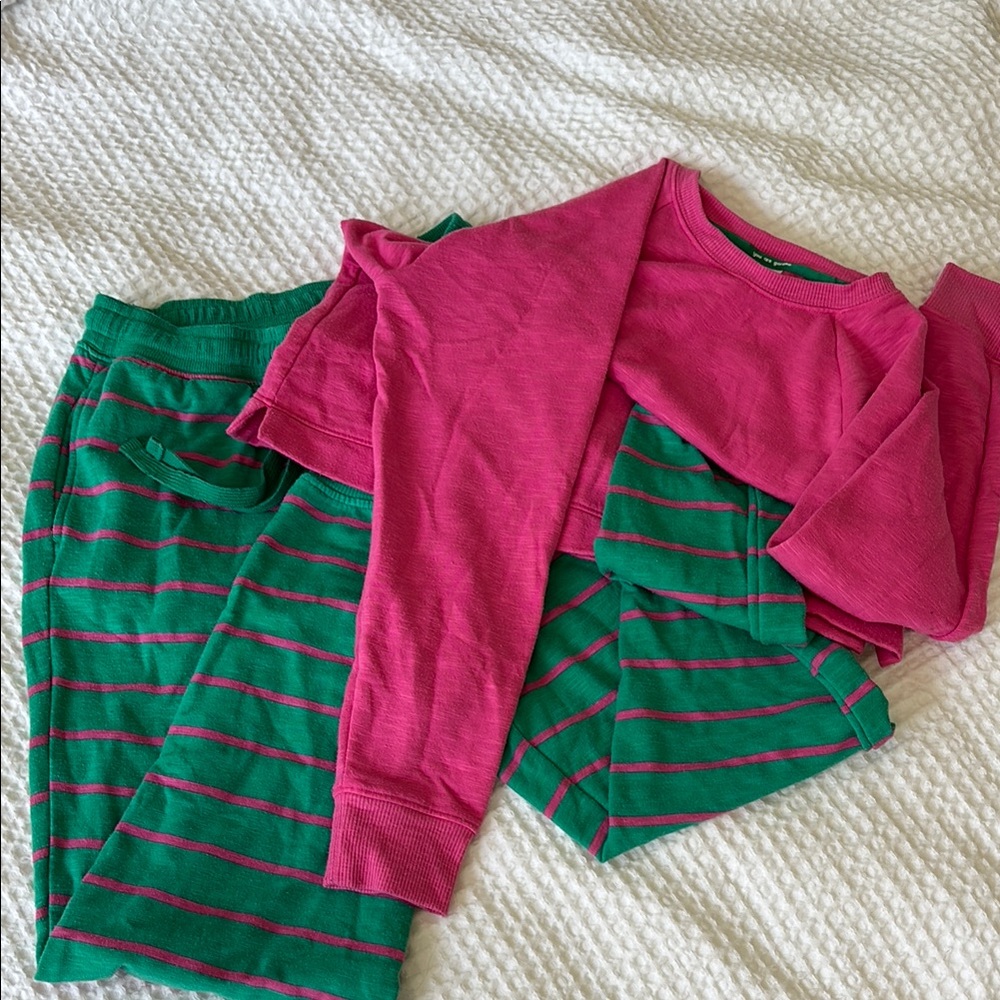 Vibrant Pink and Green Striped Pajama Set